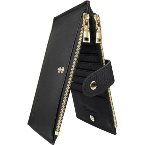 Women's Wallet RFID Blocking Bi fold Multi Card Wallet Zipper Pocket BLACK NEW - Picture 1 of 6